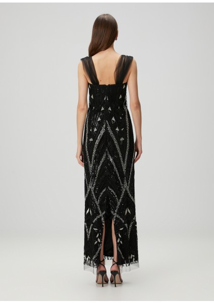 Siyah Payetli Maksi Elbise fırsatları
