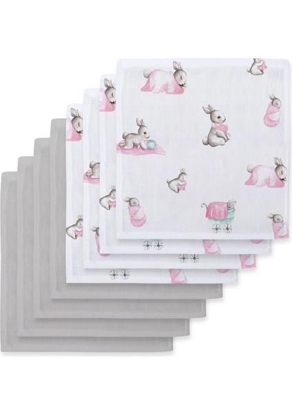%100 Bebe Lapin Rose&cotton Grey 10`lu Müslin Bebek Ağız Bezi Paketi