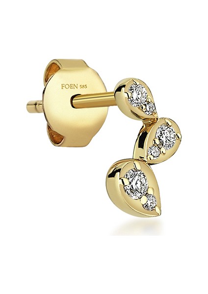 Drova Trio Mini Pırlanta Taşlı 14 Ayar Altın Tek Kadın Küpe