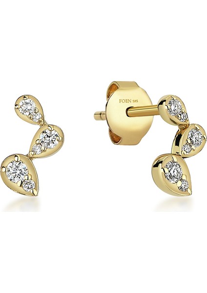 Drova Trio Mini Pırlanta Taşlı 14 Ayar Altın Tek Kadın Küpe modelleri