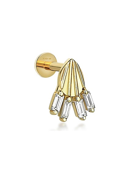 Rocket Baguette Pırlanta Taşlı 14 Ayar Altın Kadın Tek Piercing Küpe