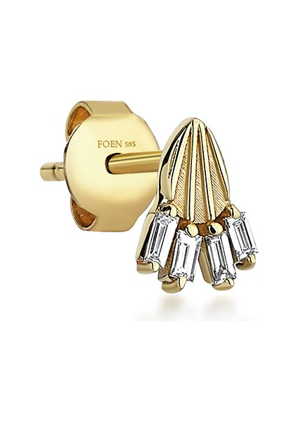 Rocket Baguette Mini Pırlanta Taşlı 14 Ayar Altın Kadın Küpe