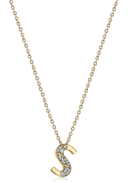 Timeless Initial S Harfli Pırlanta Taşlı 14 Ayar Altın Kadın Kolye