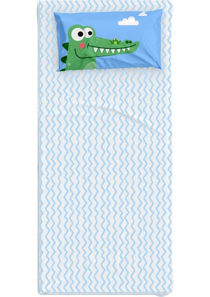 Croc A Dream Mavi Yeşil Pamuk Saten Çarşaf Seti 90 x 190 cm