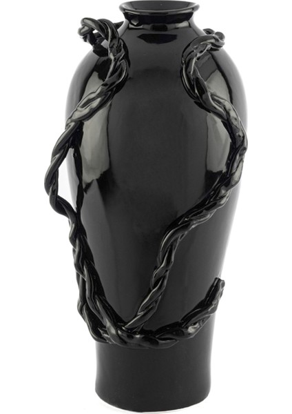 Siyah Porselen Halat Kabartma Porselen Vazo 17 x 36 cm