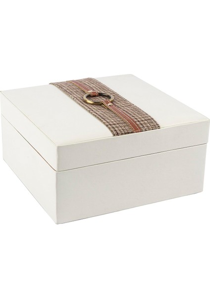 Beyaz Ekose Deri Takı Kutusu 22X11 cm
