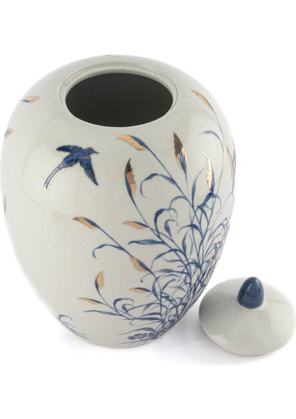 Mavi Kuşlu Porselen Kapaklı Vazo 21X31 cm fiyatları