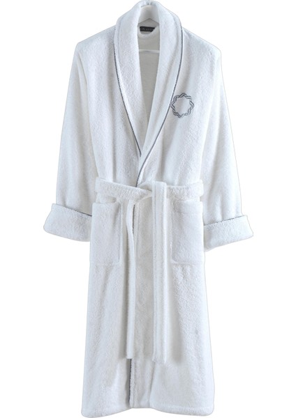 Lombardia Beyaz Pamuklu Nakışlı Unisex Bukle Bornoz