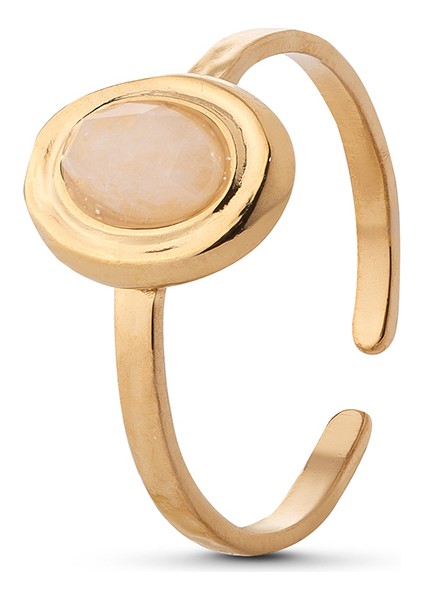 Lisa Gold Beyaz Doğal Taş Altın Kaplama Çelik Kadın Yüzük