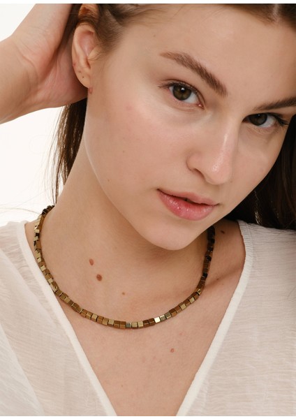 Lidya Altın Rengi Doğal Taş Kadın Kolye modelleri