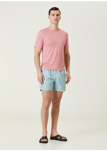 Yeşil Beli Kordonlu Geometrik Desenli Mayo