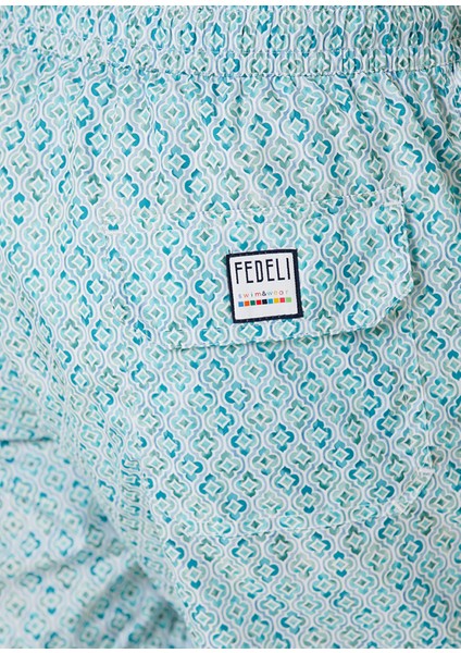 Yeşil Beli Kordonlu Geometrik Desenli Mayo