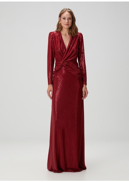 Brielle Bordo Maxi Elbise