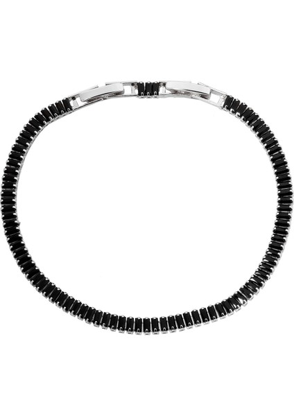 Gümüş Ince Siyah Taşlı Altın Kaplama Kadın Bileklik