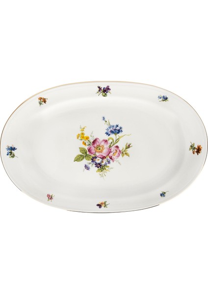 Alt Bunte Blume Porselen Oval Servis Tabağı 33,5 cm