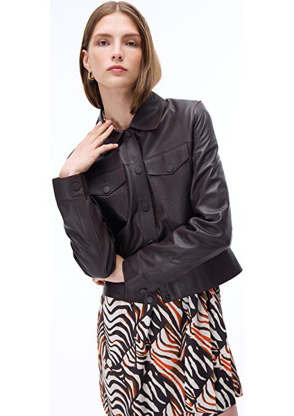 Aurens Slim Fit Kısa Boy Takma Kol Gömlek Yaka Kahverengi Ceket fırsatları