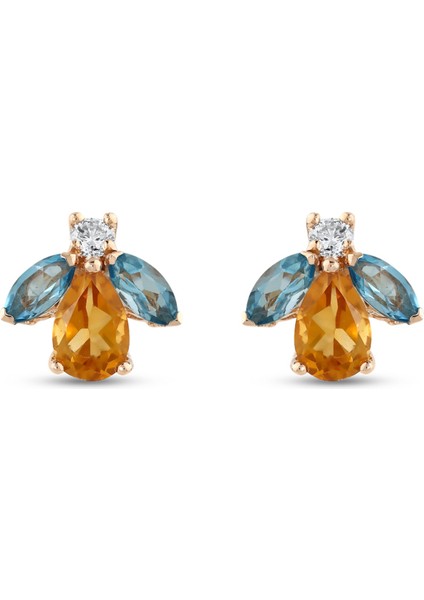 Queen Bee Tekli Sitrin Pırlanta Kadın Altın Küpe fiyatları