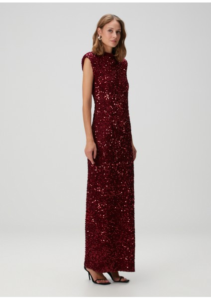 Moullen Bordo Payetli Maxi Elbise fiyatları