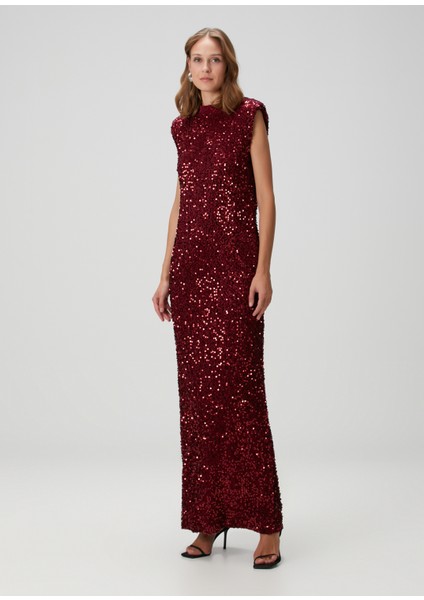 Moullen Bordo Payetli Maxi Elbise modelleri