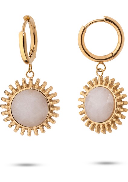 Sun Gold Beyaz Doğal Taşlı Altın Kaplama Çelik Kadın Küpe