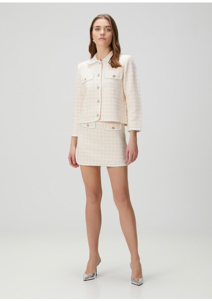 Jartingal Pembe Işlemeli Mini Etek