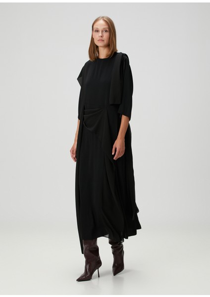 Siyah Drapeli Maksi Elbise