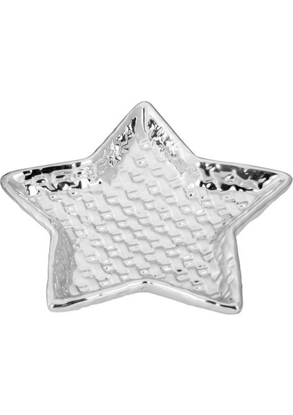Parlak Gümüş Porselen Yıldız Kase 20 cm