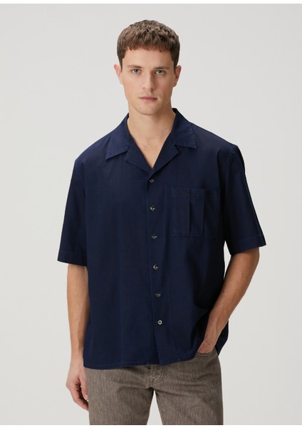 Lacivert Kısa Kollu Denim Gömlek