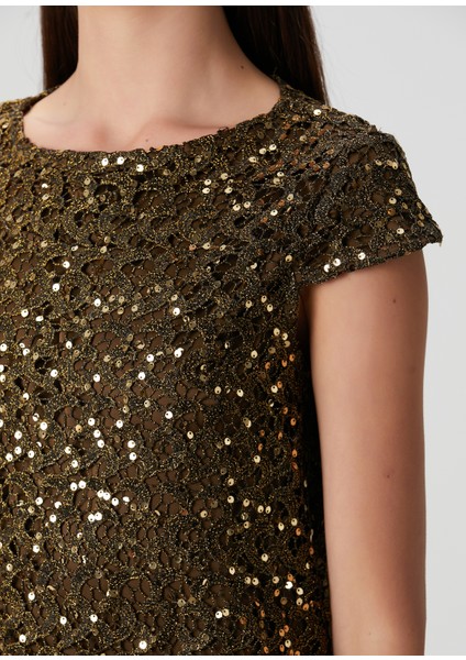 Haki Gold Payetli Midi Kokteyl Elbise indirimleri