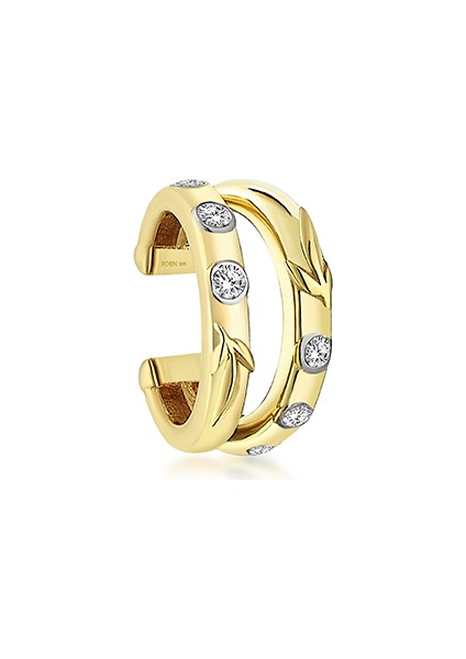 Olivaldra Duo Pırlanta Taşlı 14 Ayar Altın Kadın Cuff Küpe