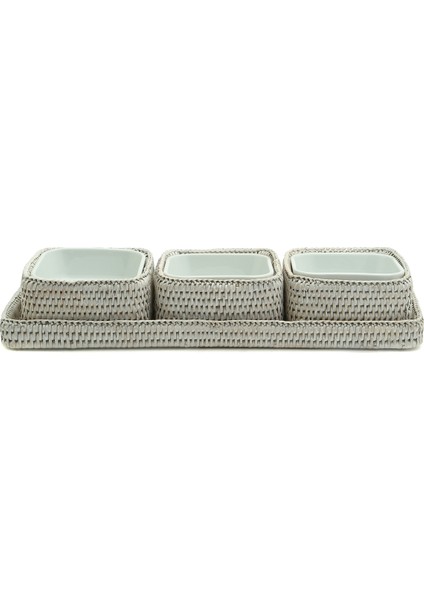 Beyaz 3lü Rattan Servis Seti