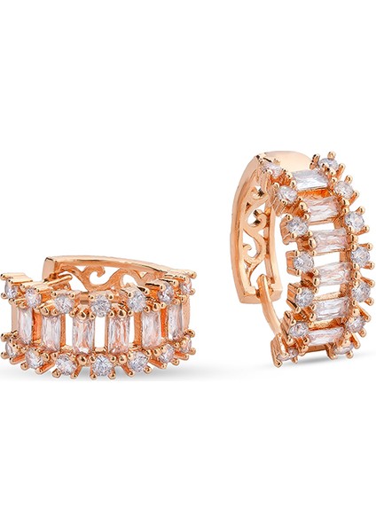 Baget Taşlı Halka Paslanmaz Çelik Kadın Küpe