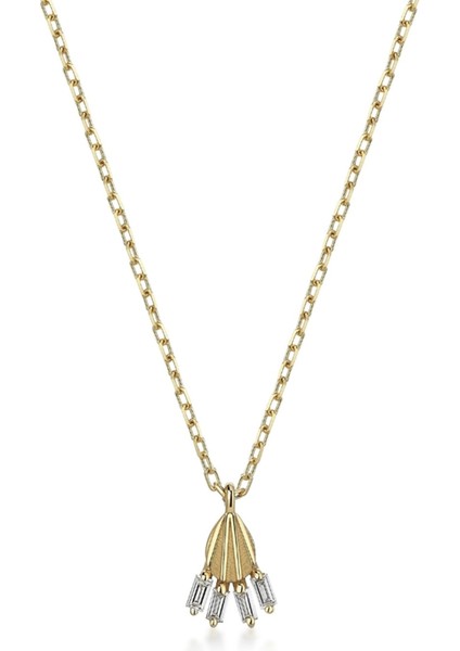 Rocket Baguette Mini Pırlanta Taşlı 14 Ayar Altın Kadın Kolye