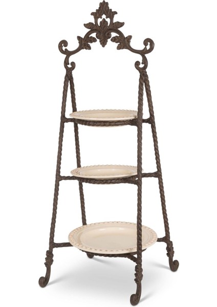 Acanthus 3-Tier Server Krem Seramik 3 Katlı Sunumluk