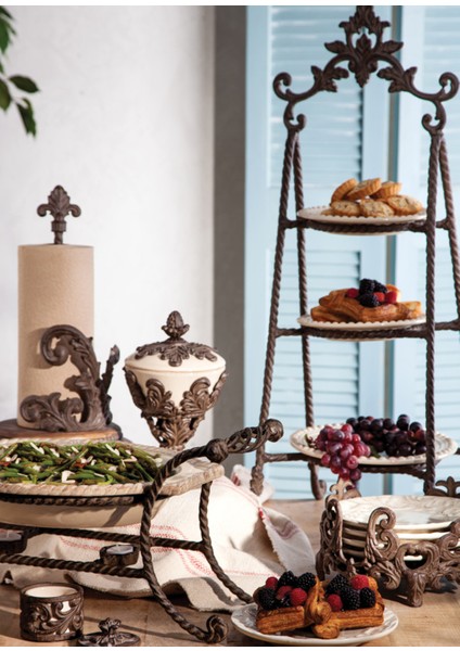 Acanthus 3-Tier Server Krem Seramik 3 Katlı Sunumluk modelleri