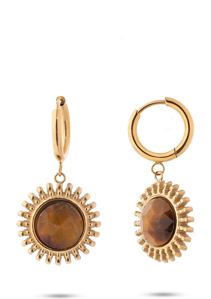 Sun Kahverengi Doğal Taşlı Çelik Kadın Küpe