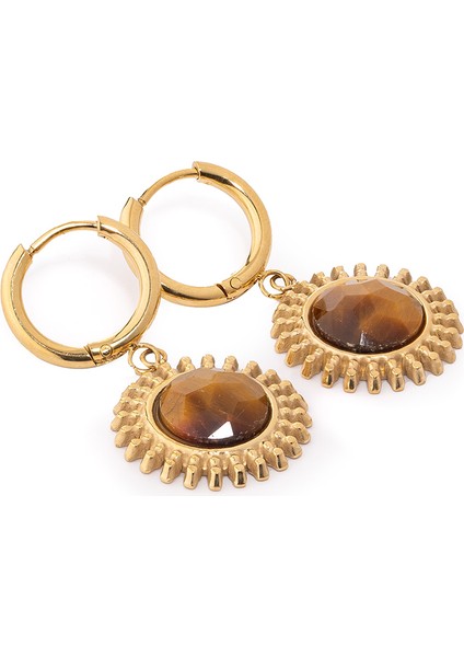 Sun Kahverengi Doğal Taşlı Çelik Kadın Küpe fiyatları