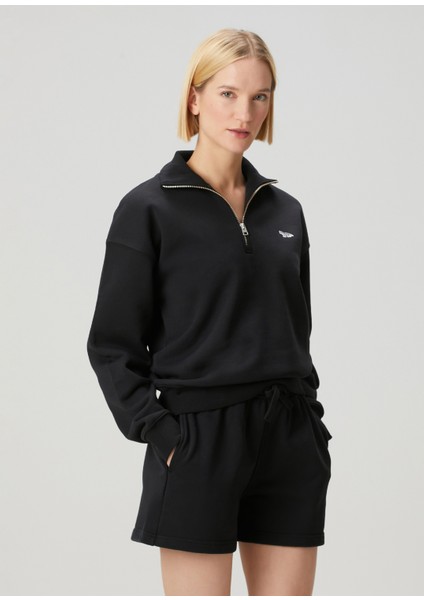 Siyah Fermuarlı Sweatshirt