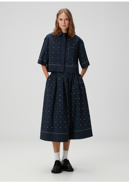 Jistudine Lacivert Midi Etek