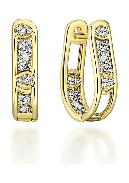 Pathra Hoop Small Pırlanta Taşlı 14 Ayar Altın Tek Kadın Küpe