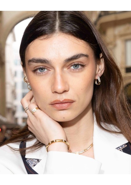 Pathra Hoop Small Pırlanta Taşlı 14 Ayar Altın Tek Kadın Küpe indirimleri