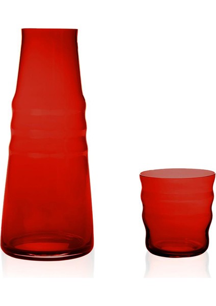 Zuma Kırmızı Cam Bardaklı / El Yapımı Başucu Sürahisi