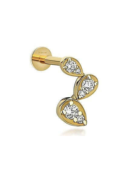 Drova Trio Pırlanta Taşlı 14 Ayar Altın Tek Kadın Piercing Küpe