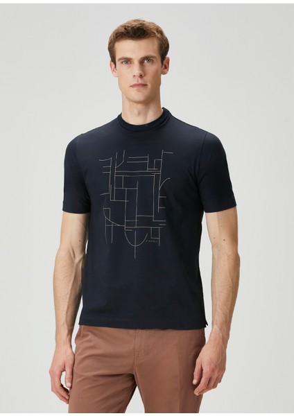 Lacivert Kontrast Baskılı T-Shirts