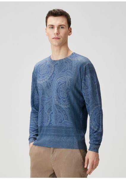 Lacivert Etnik Desenli Uzun Kollu Ipek T-Shirt modelleri