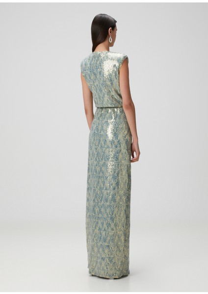 Mavi Payetli Maksi Abiye Elbise fırsatları