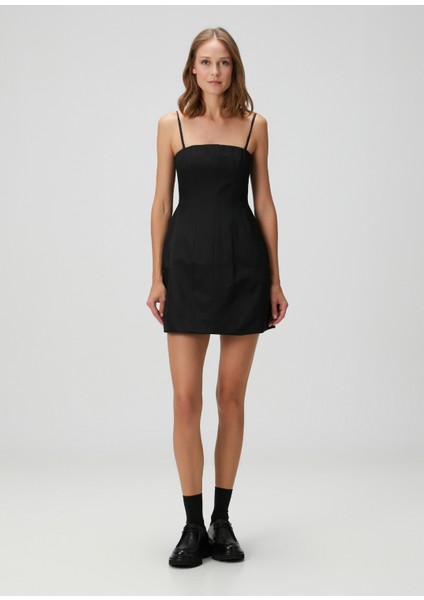 Ribalina Siyah Mini Keten Elbise fırsatları