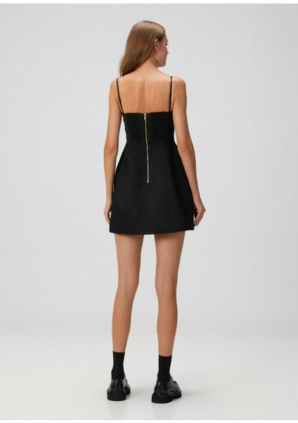 Ribalina Siyah Mini Keten Elbise indirimleri