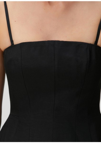 Ribalina Siyah Mini Keten Elbise