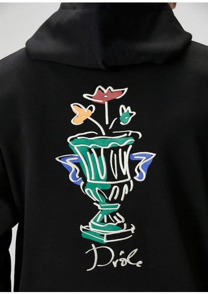 Vase Siyah Kapüşonlu Nakışlı Sweatshirt